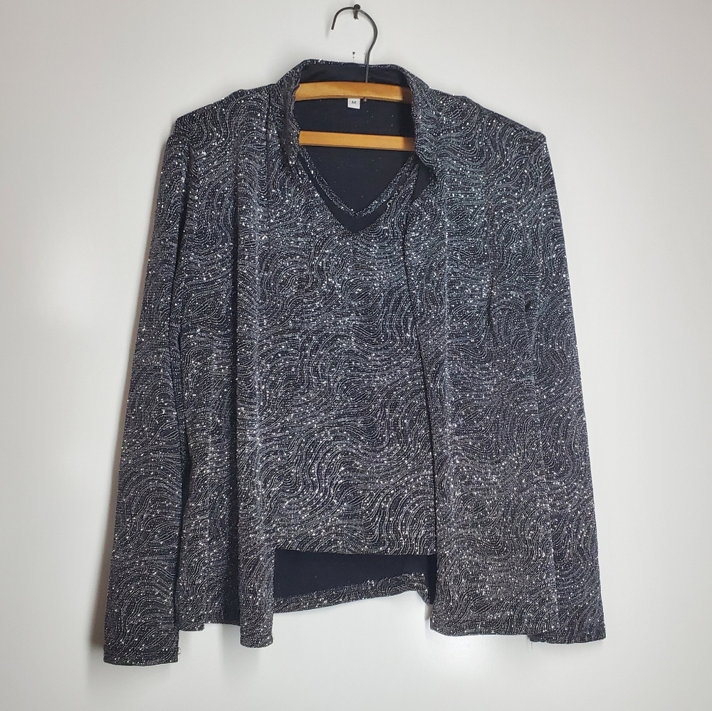 Onyx Nite Sparkly Matching Black and Silver 2 Piece Set.  Size M